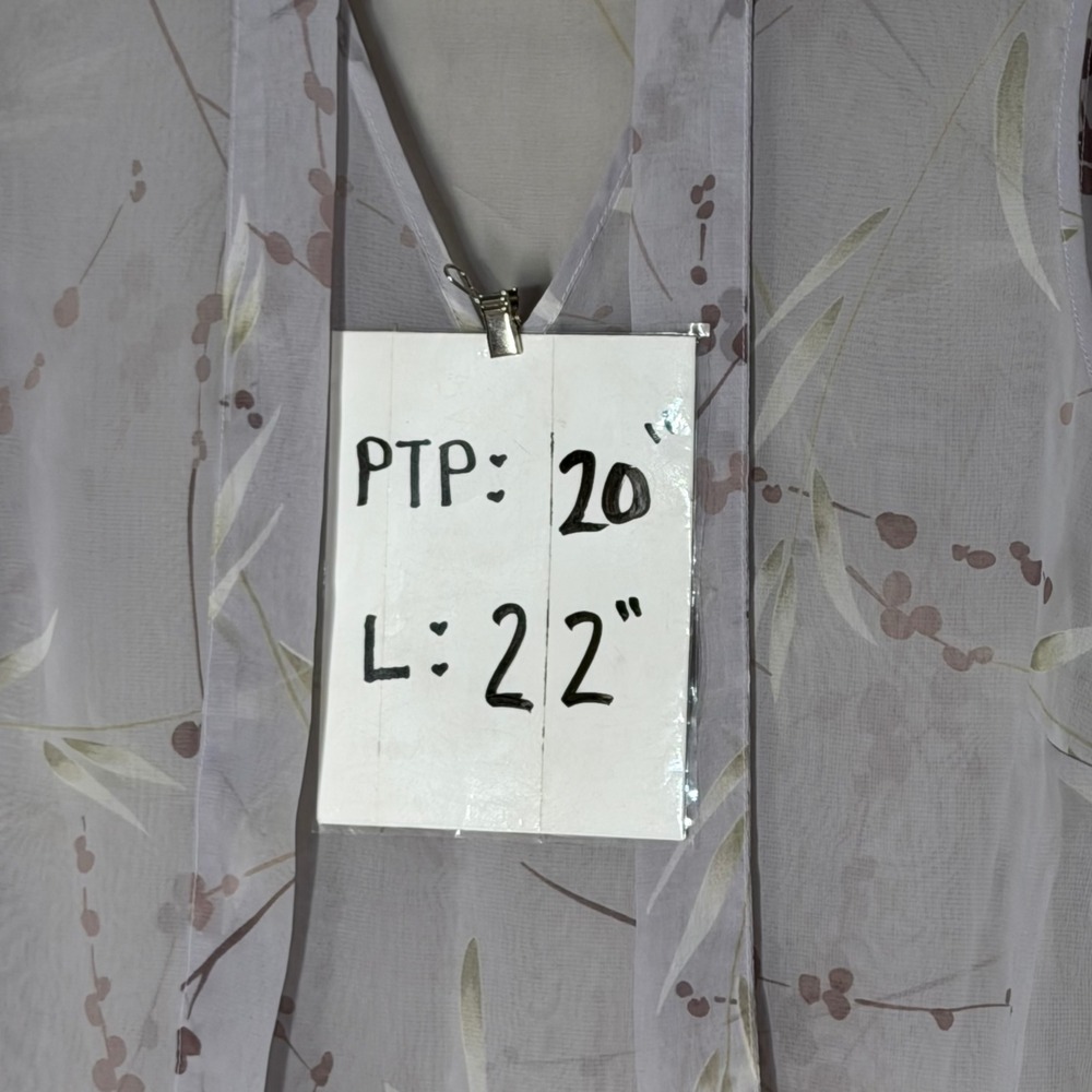 L.J. Freud Lavender Floral Sheer Tie Neck Sleeveless Blouse Women's Size M - Picture 5 of 5